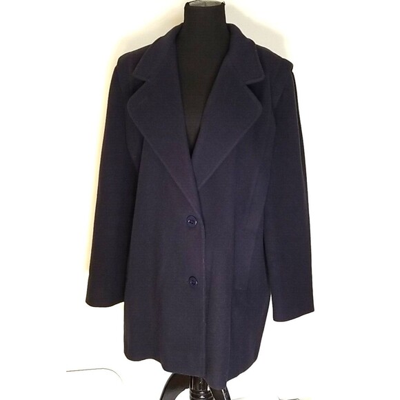 VTG Jennifer Chase Pea Coat Overcoat Women's L Navy Blue 80% Wool Made In USA - Picture 1 of 8